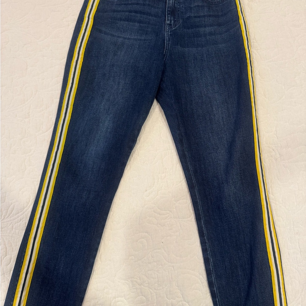 Women's Blue Jeans with Yellow Stripe